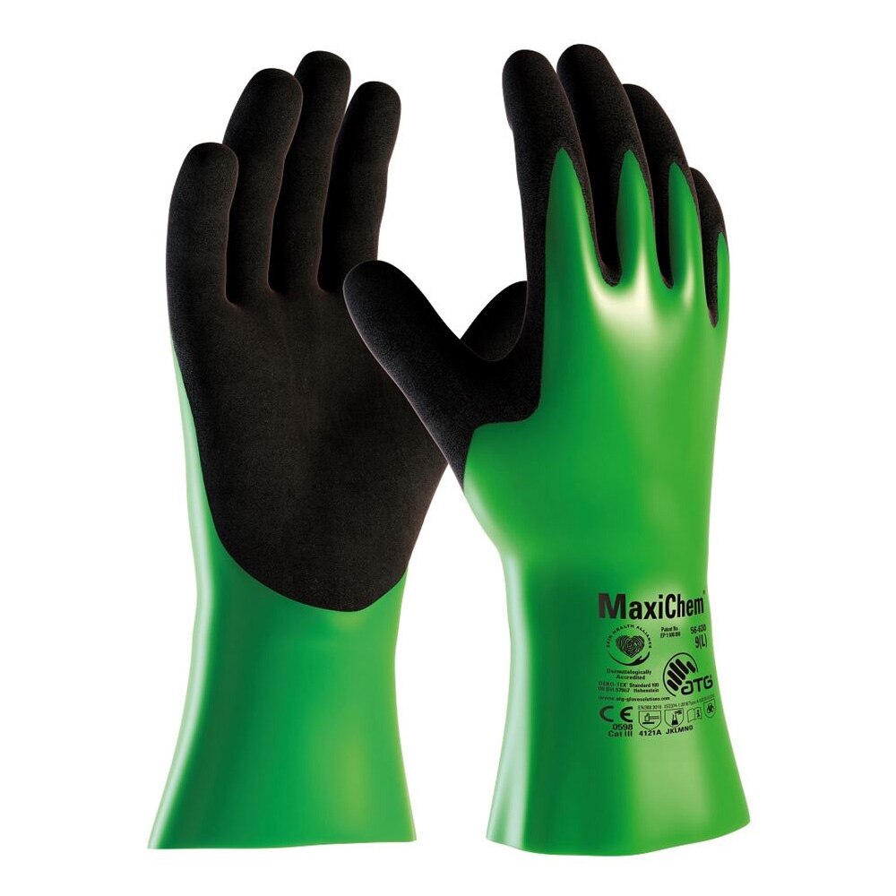 Manusi de protectie MaxiChem - complet imersate in nitril 30 cm - 4121 (56 630), culoare verde- negru, marimea 11